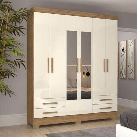 Ropero 6 puertas con espejo b63 briz rustico blanco abba