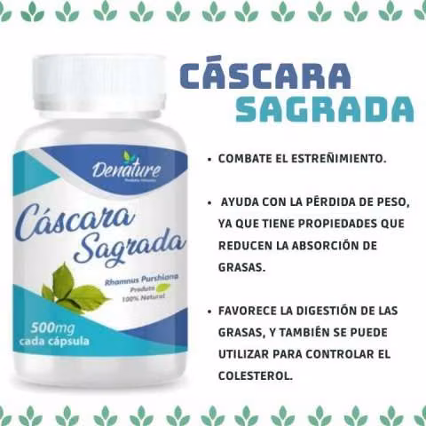 Denature cáscara sagrada rhammus pursiana en cápsulas de 500 mg