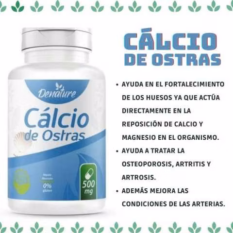 Denature calcio de ostras en cápsulas de 500 mg