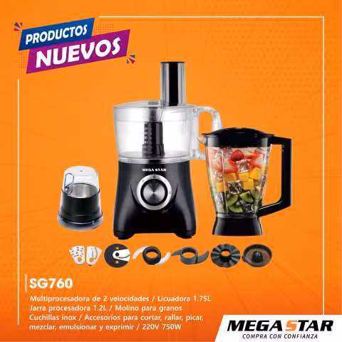 Multiprocesadora con licuadora y pica hielo
