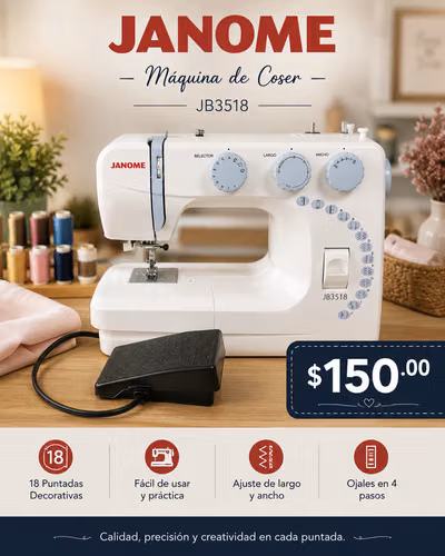 Máquina de coser eléctrica JANOME con sus accesorios
