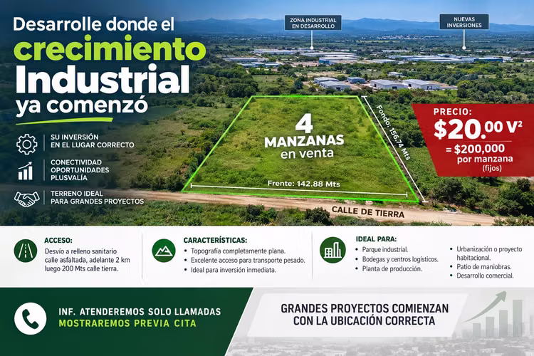INVERSIÓN VENDO TERRENO PLANO VOCACIÓN INDUSTRIAL | NEJAPA DESVIÓ CALLE A RELLENO SANITARIO