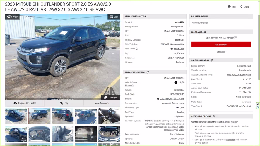 MITSUBISHI OUTLANDER SPORT 2023 ES 4X4
