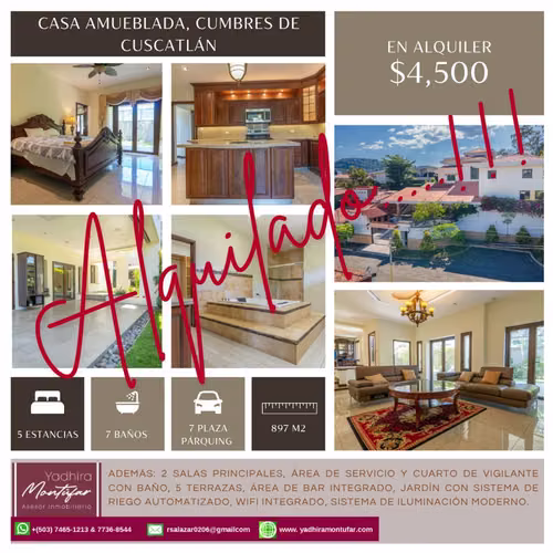 CASA AMUEBLADA CUMBRES CUSCATLAN EN ALQUILER