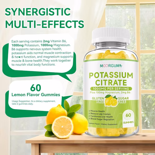 Gomitas de citrato de potasio de 1000 mg, suplemento de potasio para adultos, mujeres y hombres, con magnesio, suplementos masticables de vitamina B6 - Imagen 5