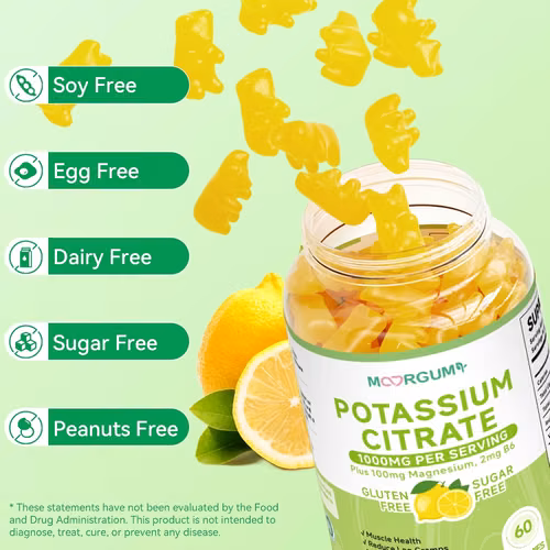 Gomitas de citrato de potasio de 1000 mg, suplemento de potasio para adultos, mujeres y hombres, con magnesio, suplementos masticables de vitamina B6 - Imagen 6