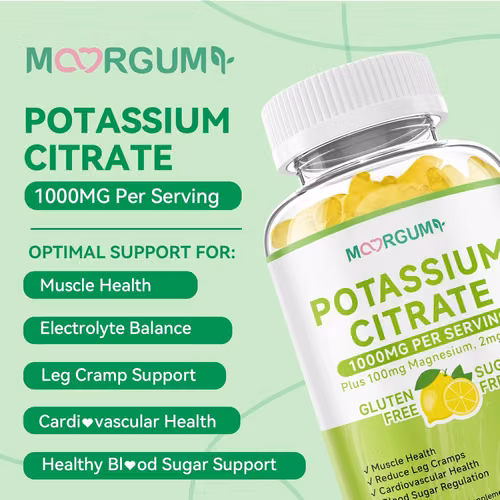 Gomitas de citrato de potasio de 1000 mg, suplemento de potasio para adultos, mujeres y hombres, con magnesio, suplementos masticables de vitamina B6 - Imagen 3