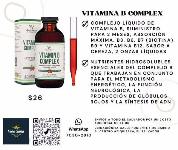 Complejo líquido de vitamina B, suministro para 2 meses, absorción máxima, B3, B6, B7 (biotina), B9 y vitamina B12, sabor a cereza, 2 onzas líquidas