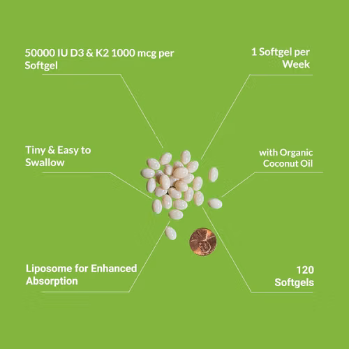 Vitamina liposomal D3 50000 UI (Vitamina D3 de 50000) con 1000 mcg de vitamina K