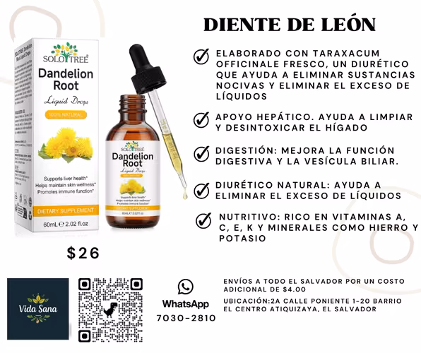 Gotas de extracto de raíz de diente de león, suplemento orgánico líquido de raíz de diente de león