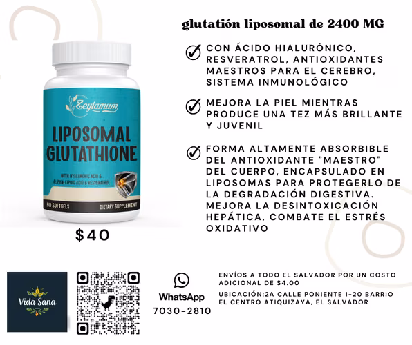 glutatión liposomal de 2400 MG, absorción máxima, forma activa reducida de L-glutatión (GSH), con ácido hialurónico, resveratrol