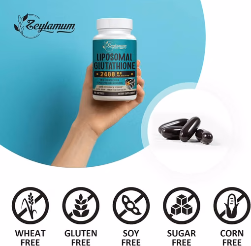 glutatión liposomal de 2400 MG, absorción máxima, forma activa reducida de L-glutatión (GSH), con ácido hialurónico, resveratrol