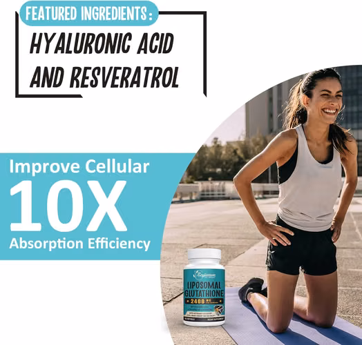 glutatión liposomal de 2400 MG, absorción máxima, forma activa reducida de L-glutatión (GSH), con ácido hialurónico, resveratrol