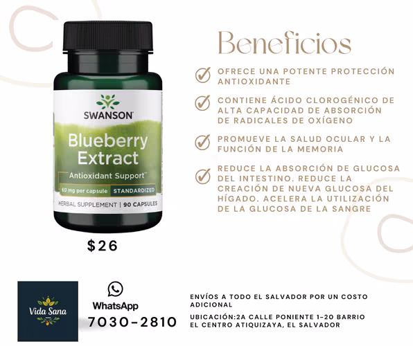 Estracto de hoja de arándano 60 miligramos 90 cápsulas