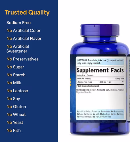 L-Arinina 1000 mg, suplemento dietético apoya los niveles de óxido nítrico y salud cardíaca y circulatoria