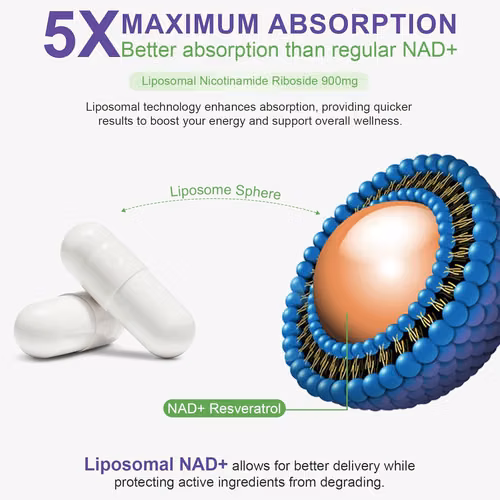 Suplemento NAD, NAD+ nicotinamida ribósido resveratrol 900 mg