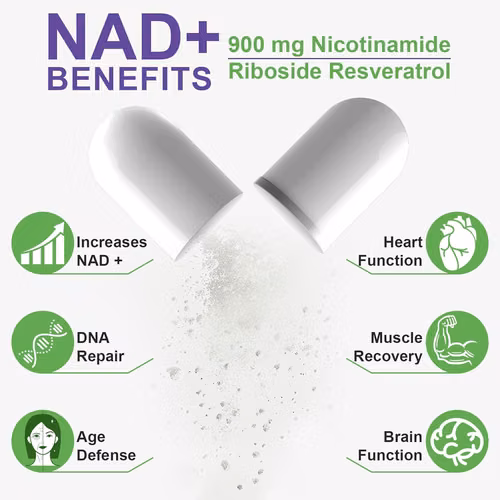 Suplemento NAD, NAD+ nicotinamida ribósido resveratrol 900 mg