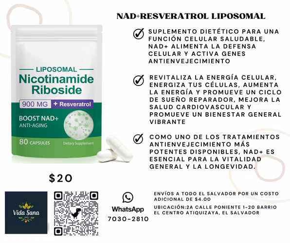 Suplemento NAD, NAD+ nicotinamida ribósido resveratrol 900 mg