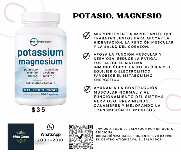 complejo de cloruro de potasio puro y glicinato de magnesio, mejorado con vitamina C soluble en grasa fácilmente absorbida