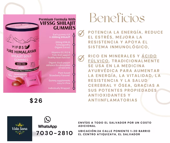Gomitas Shilajit, 3000 mg de Shilajit puro orgánico del Himalaya con Ashwagandha