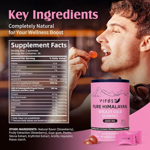 Gomitas Shilajit, 3000 mg de Shilajit puro orgánico del Himalaya con Ashwagandha