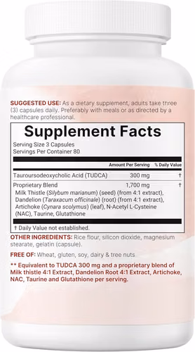TUDCA Suplemento de Sales Biliares de 2,000 mg, 240 Cápsulas - Imagen 4