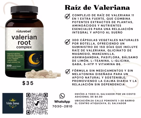 Raíz de valeriana para dormir, 300 cápsulas vegetales con glicinato de magnesio, manzanilla, pasiflora, bálsamo de limón, ashwagandha y más