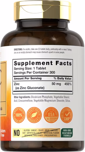 Zinc 50mg | 300 tabletas | Suplemento vegetariano, sin OMG y sin gluten | Gluconato de zinc | Fórmula de alta potencia - Imagen 4