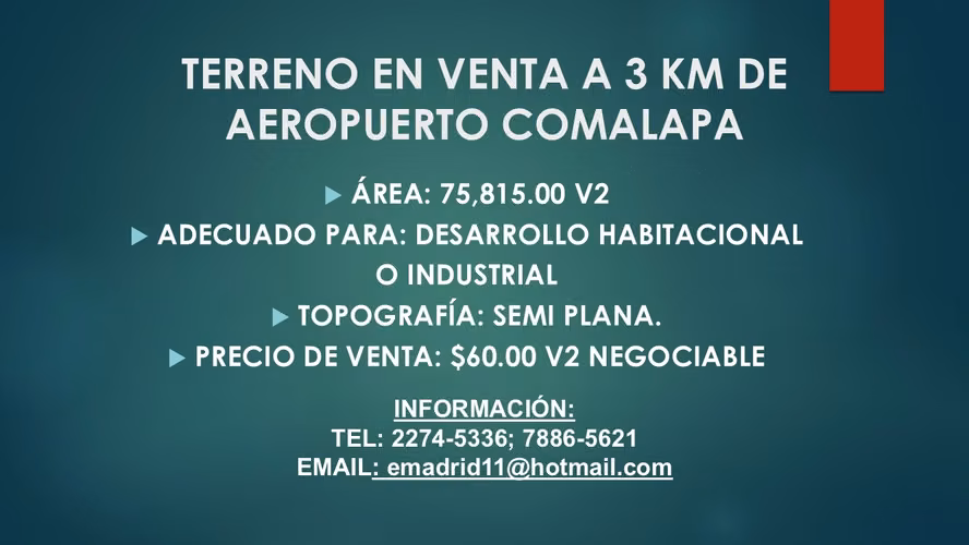 TERRENO EN VENTA A 3 KM DE AEROPUERTO COMALAPA - Imagen 6