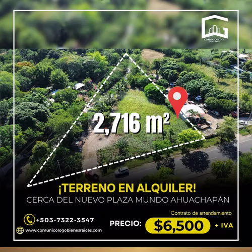 Terreno en Alquiler cerca del Nuevo Plaza Mundo Ahuachapán