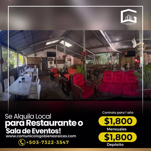 Se Alquila Local para restaurante o sala de eventos en Izalco Sonsonate por Atecozol - Imagen 4