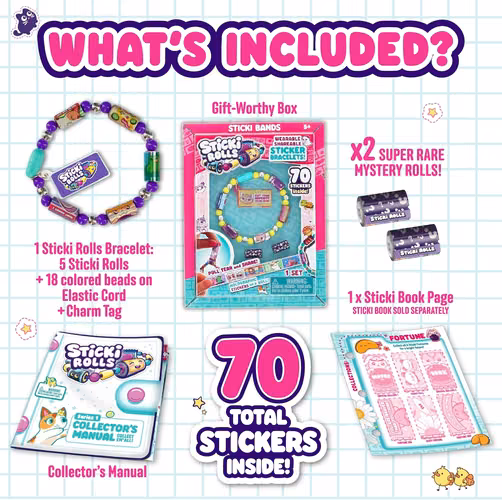 Rollos de calcomanías Sticki - Pulsera de juguete | Incluye 70 calcomanías | Estilos surtidos. - Imagen 2