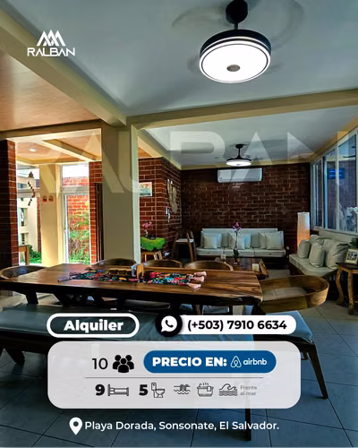 Alquiler por Airbnb de Casa de Playa, Frente al Mar, Full Amueblada.