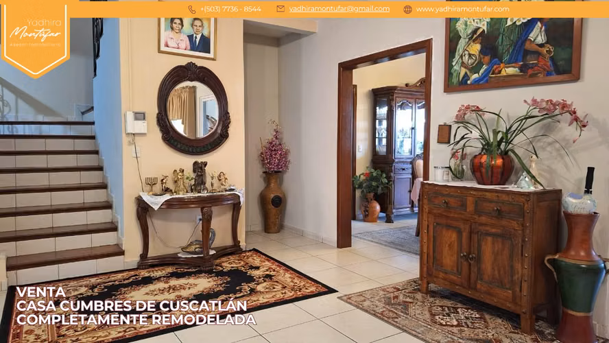VENTA CASA EN CUMBRES DE CUSCATLÁN COMPLETAMENTE REMODELADA