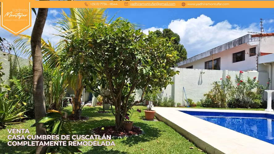VENTA CASA EN CUMBRES DE CUSCATLÁN COMPLETAMENTE REMODELADA