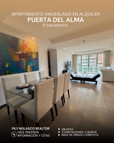 Apartamento AMUEBLADO en Torre Puerta del Alma en alquiler Colonia San Benito - Imagen 2