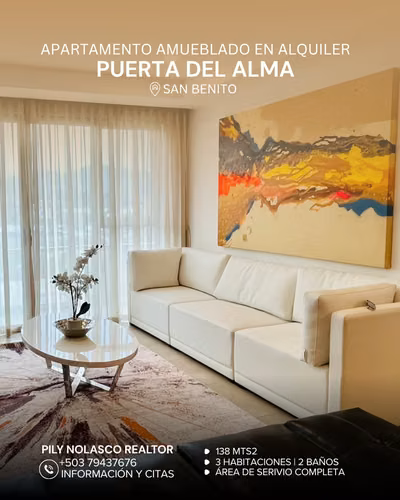 Apartamento AMUEBLADO en Torre Puerta del Alma en alquiler Colonia San Benito