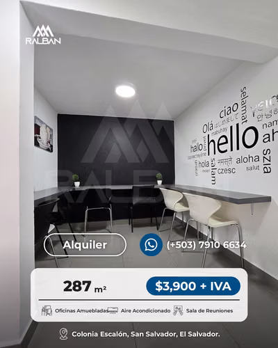 Casa para oficinas, Alquiler en Col. Escalón, completamente amueblada.