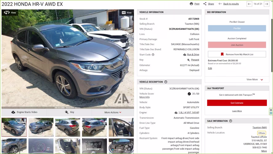 HONDA HRV EX 2022 AWD