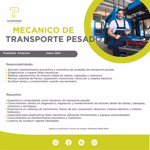 Mecánico de Transporte Pesado