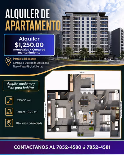 Apartment for rent in Portales del Bosque, New Cuscatlán