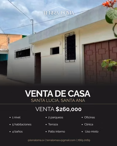  Casa en Venta – Santa Lucía, Santa Ana