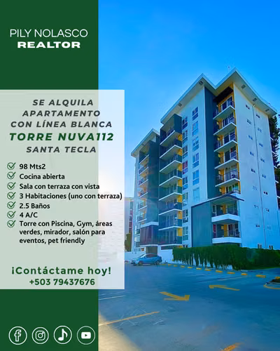 Santa Tecla Moderno apartamento en alquiler en Torre NUVA 112