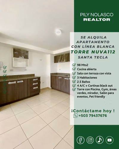 Santa Tecla Moderno apartamento en alquiler en Torre NUVA 112
