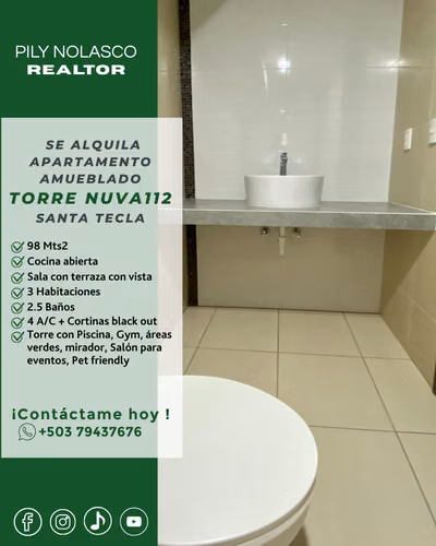 Santa Tecla Moderno apartamento en alquiler en Torre NUVA 112