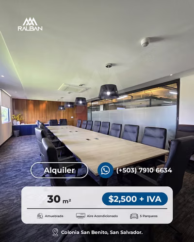 Alquiler de oficina TODO INCLUIDO en Business Center, Col. San Benito.
