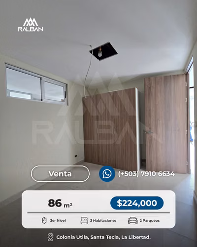 Apartamento NUEVO en Venta, pronta entrega, Colonia Utila, Santa Tecla