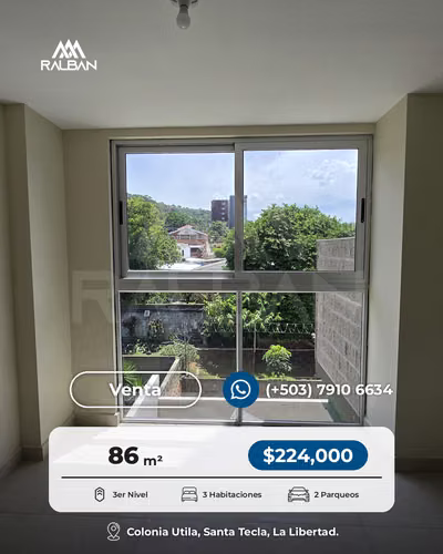 Apartamento NUEVO en Venta, pronta entrega, Colonia Utila, Santa Tecla
