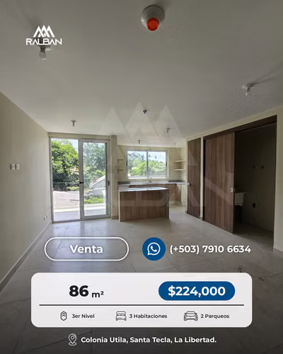 Apartamento NUEVO en Venta, pronta entrega, Colonia Utila, Santa Tecla