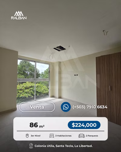 Apartamento NUEVO en Venta, pronta entrega, Colonia Utila, Santa Tecla